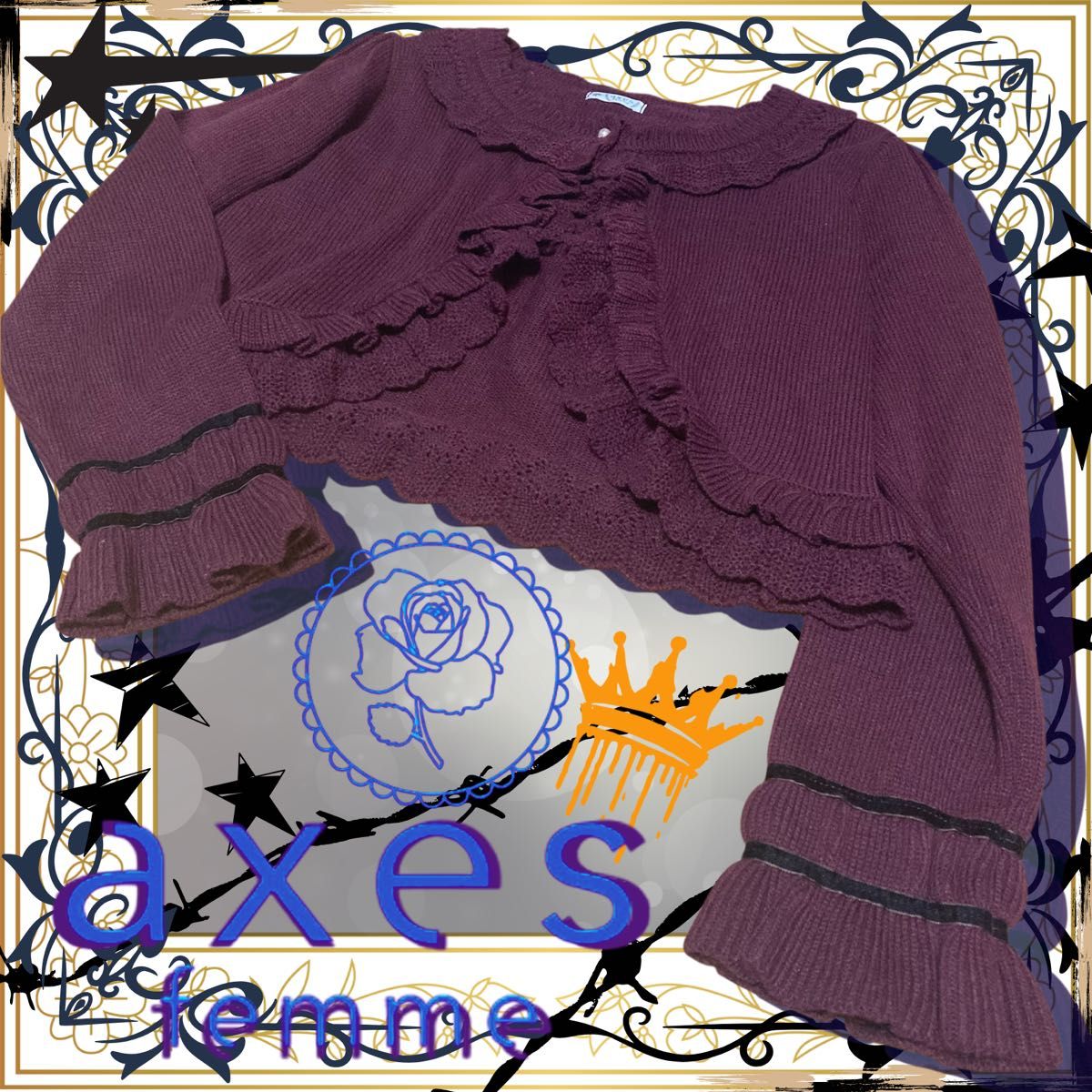 Preview of 厚手ニット長袖フリルボレロ/axes femmes/アクシーズファム/秋冬物/ボルドー/ワイン/羽織物ロリータ量産型地雷系Mサイズ
