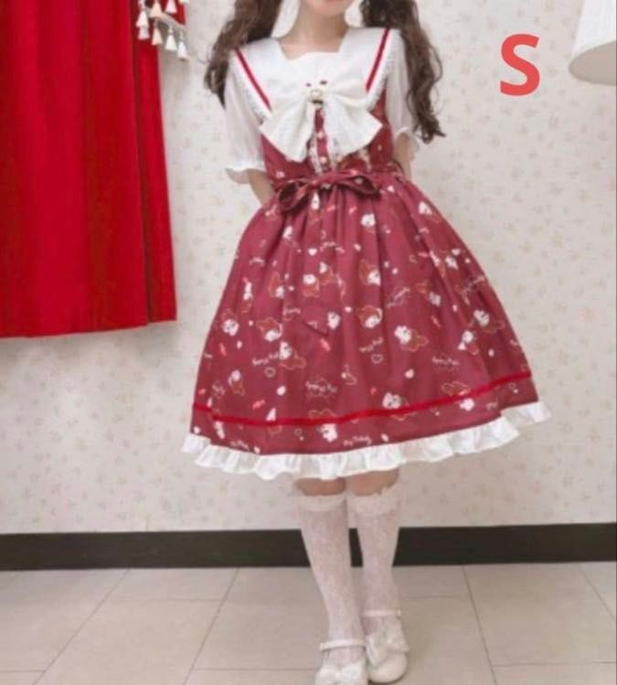 Preview of 【新品】Sサイズ サンリオ マイメロディ ワンピース レッド ロリータ マイメロ まゆろん 半袖 ワンピ