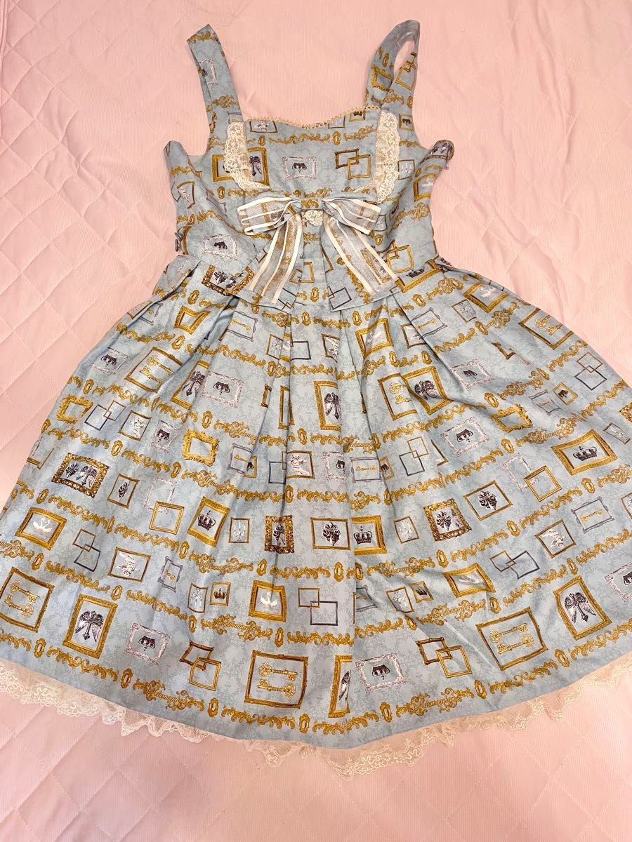 Preview of Metamorphose Picture Frame Pattern Jumper Skirt, Saxophone Blue