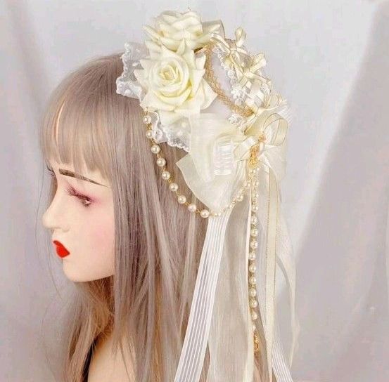 Preview of ロリータ ヘッドドレス ミニハット ヘアアクセサリー 髪飾り ベージュ