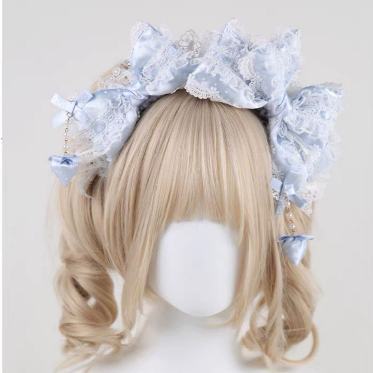 Preview of ロリータ ドット リボン メイド カチューシャ いちご サックス ブルー 可愛い