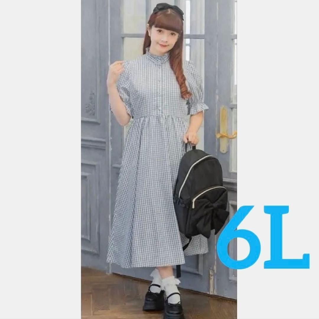Preview of 青木美沙子 しまむら 半袖 ワンピース ギンガムチェック柄 大きいサイズ 6L
