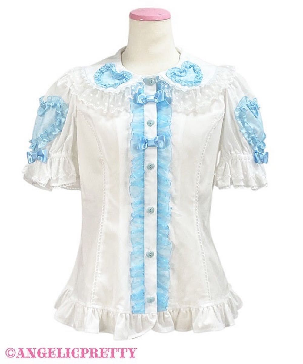 Preview of Angelic Pretty Heart Collar Short-Sleeve Blouse White x Sax