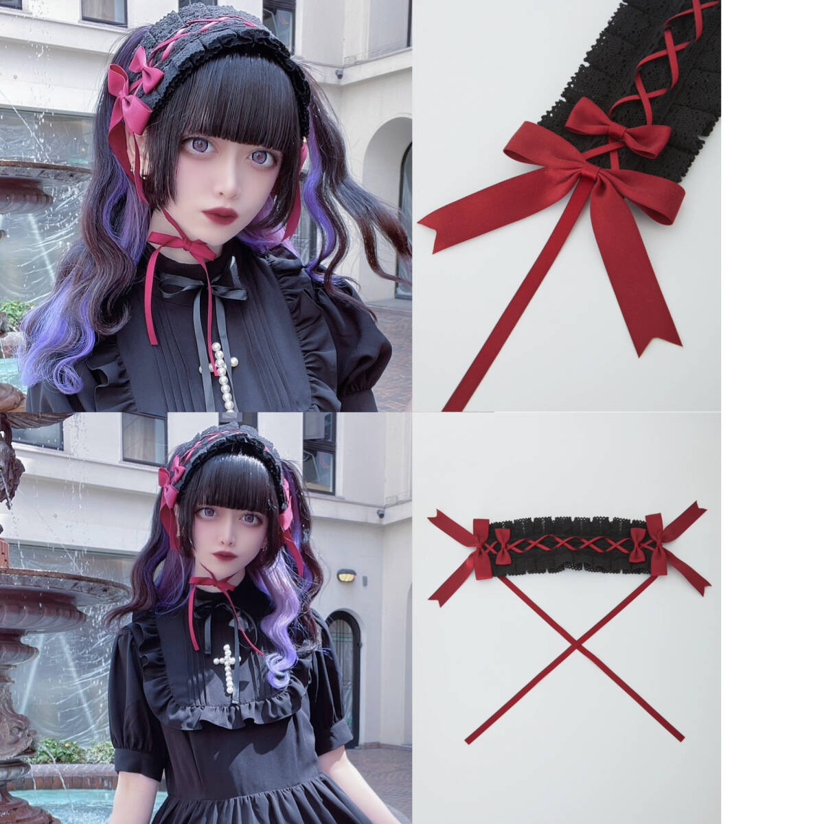 Preview of ■Jamie ANK■Gothic Head Dress Red■Retail Price 4,290 yen Sold Out■Brand New Unused■Gothic Lolita Gothic Lolita Jirai-kei Black Lace x Red Ribbon