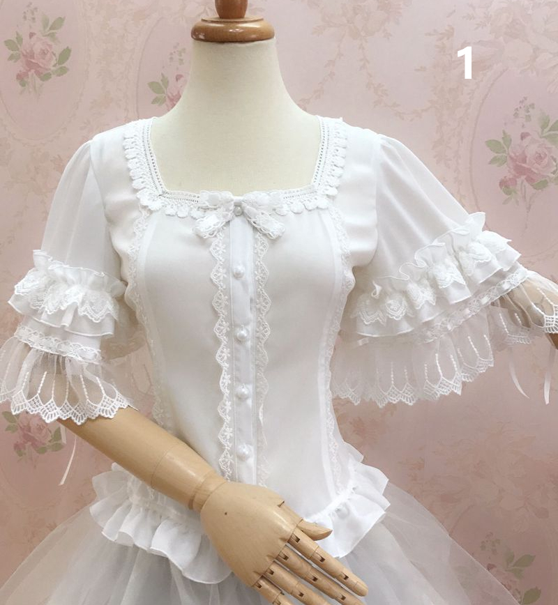 Preview of 新品 ロリータ レディース トップス ブラウス 春 夏 ローカラー スクエア襟 半袖 姫袖 着回し かわいい 無地 3色 XS S M L XL 2XL 3XL