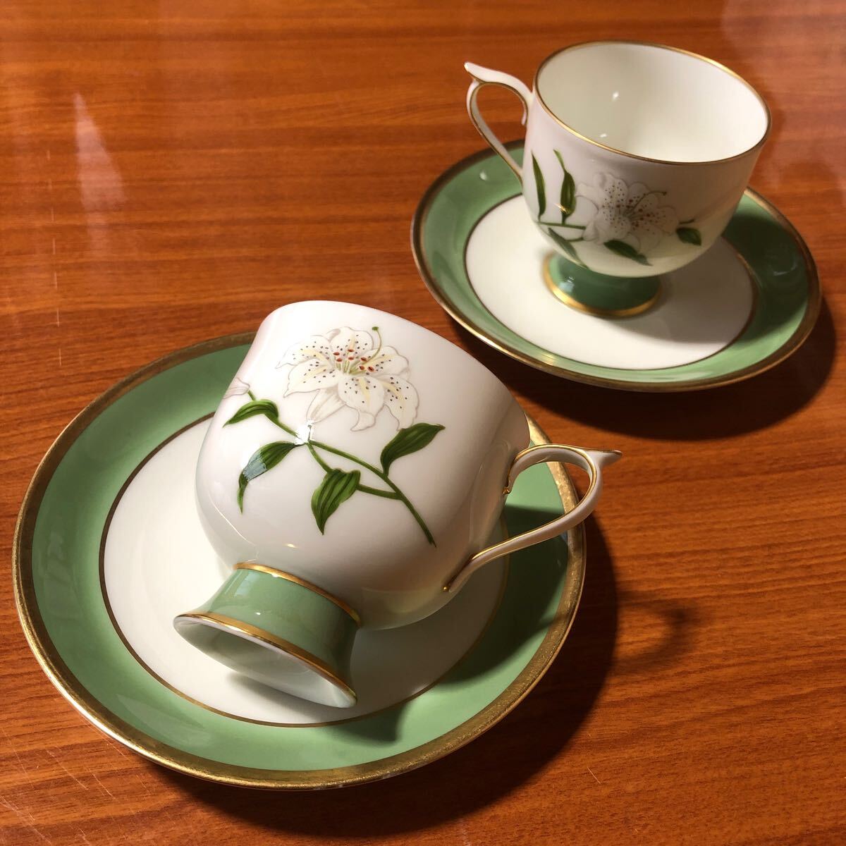 深川製磁 九谷永泉窯 カップ＆ソーサー 瑠璃色 花柄 金彩 コーヒー 
