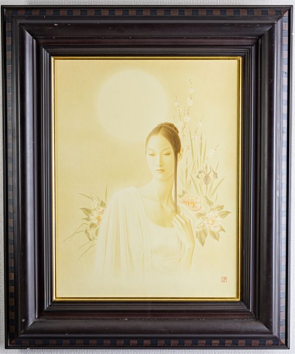 永井二郎、【鳥をかく少年】、希少な額装用画集より、新品額装付 永井)