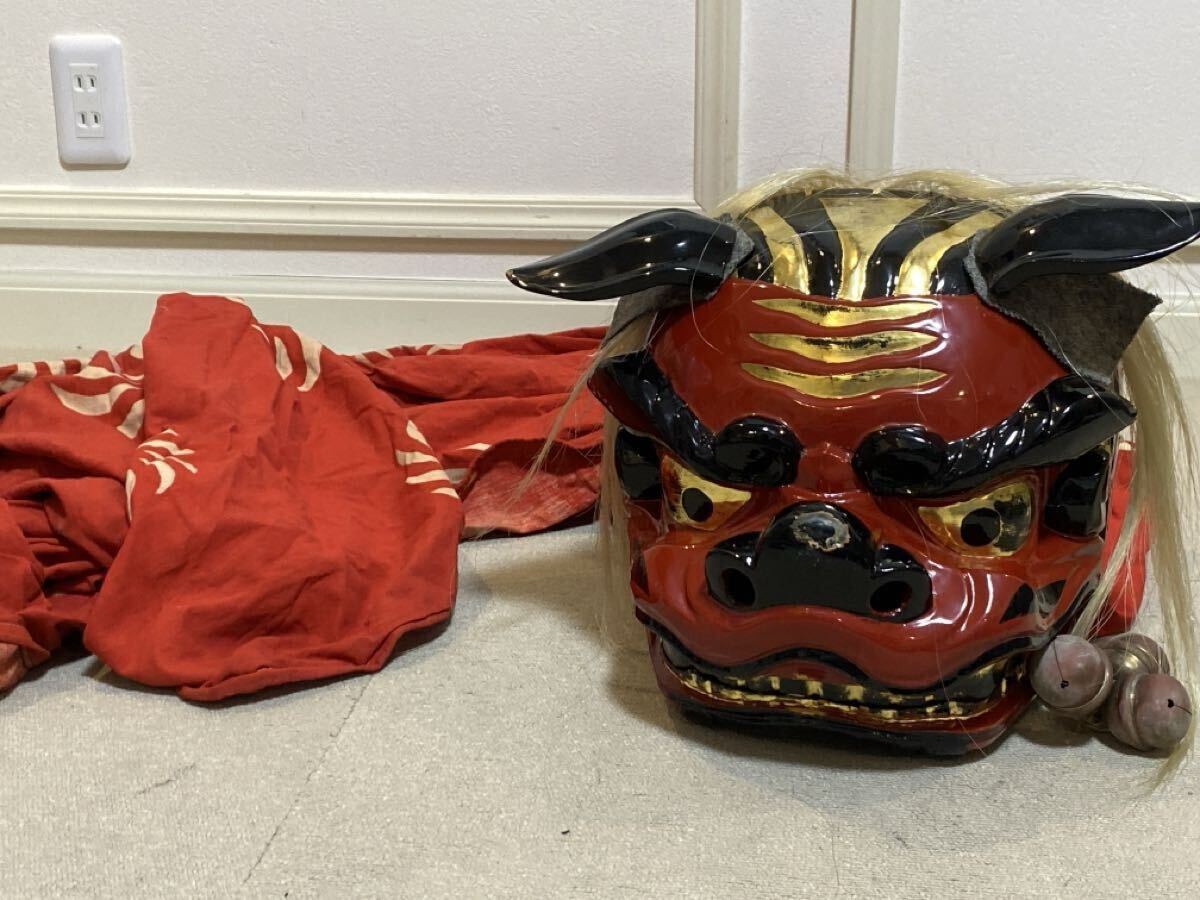 置物 獅子頭 祭り 木製 漆塗り 越前漆器