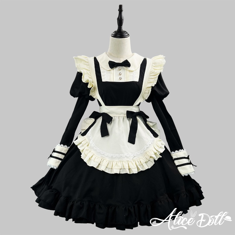 Preview of クラシカル メイド服 メイド ワンピース エプロン カチューシャ 付け袖 長袖 半袖 2way ミニ丈 クラシック ゴスロリ ミニスカ ドレス