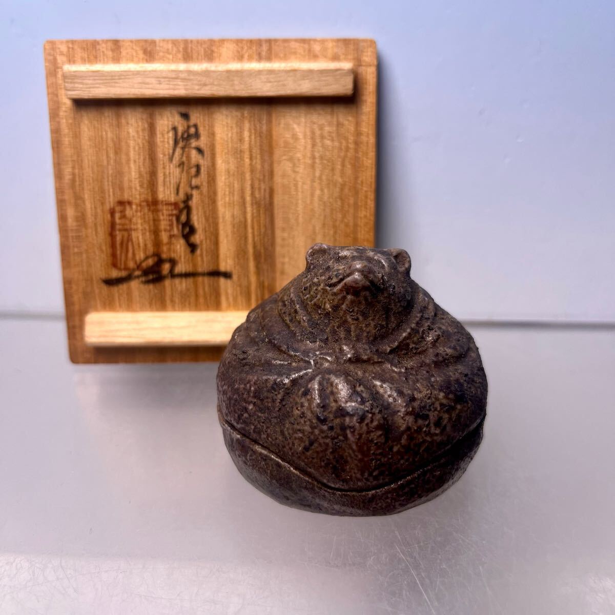 備前焼 西村春湖三代窯 耳付き 箱あり 花器 花瓶 岡山伝統工芸品 ②