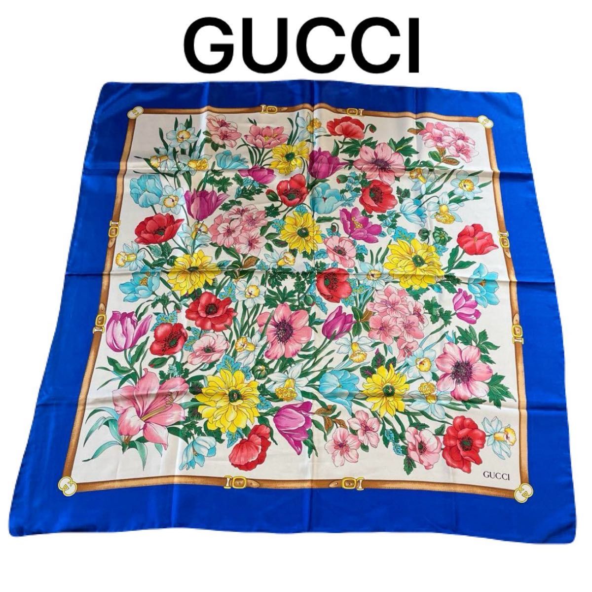 GUCCI グッチ 大判ロングスカーフ 花柄 フラワー シルク ライト