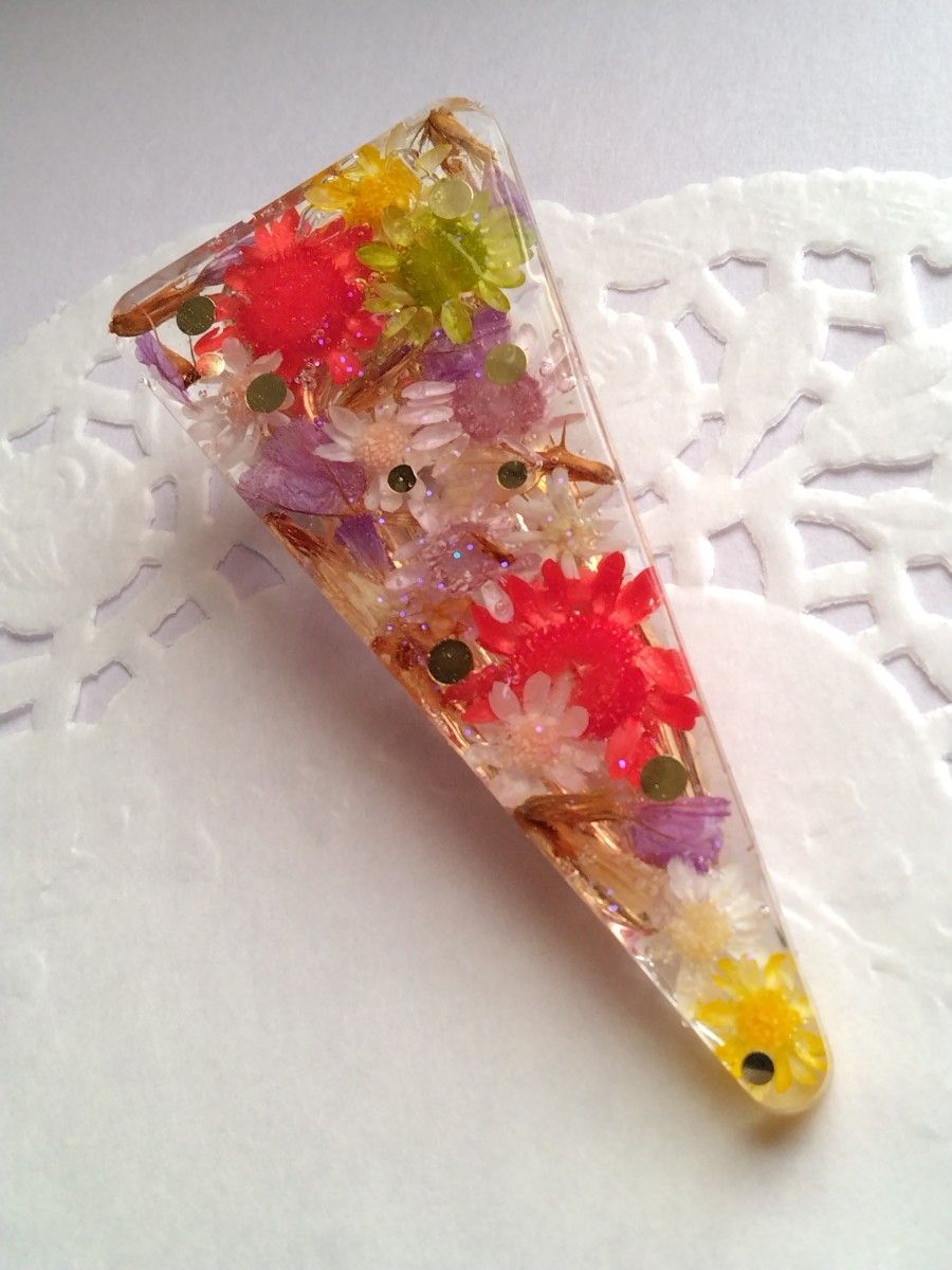 no.75 ハンドメイド レジンヘアゴム ハート 押し花 ドライフラワー