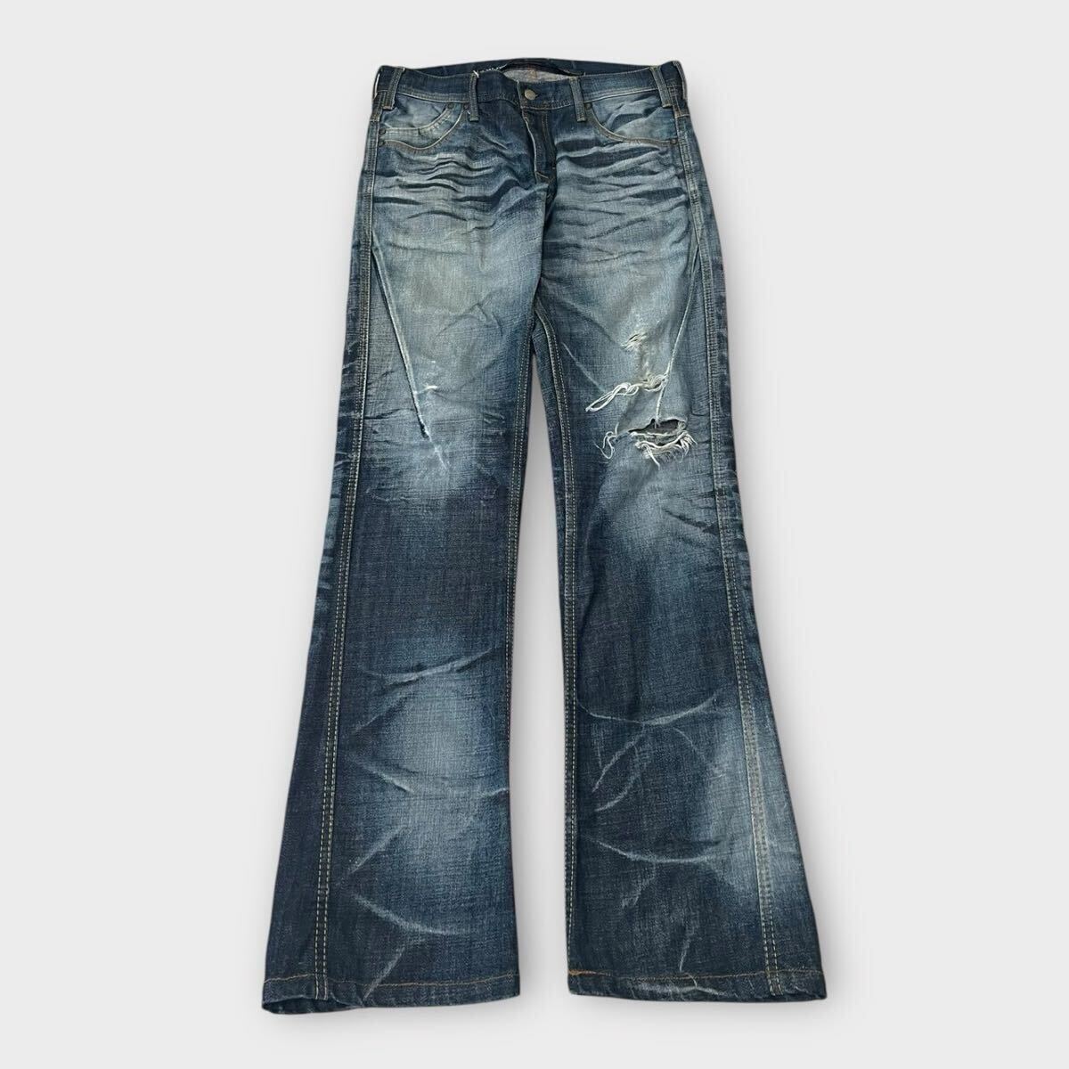 00s Kmrii studs lether docking denim pants damge sick