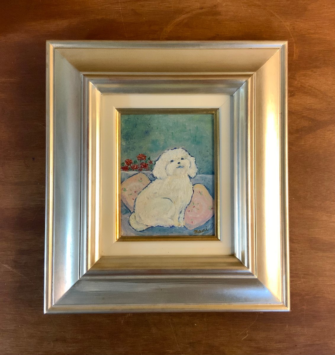 絵画・イラスト 犬 油絵 油彩画 肉筆 在銘 額縁付き 一点物 F4号 坂田虎一在銘 鰺図の油絵 F4号木製パネルに油彩 肉筆