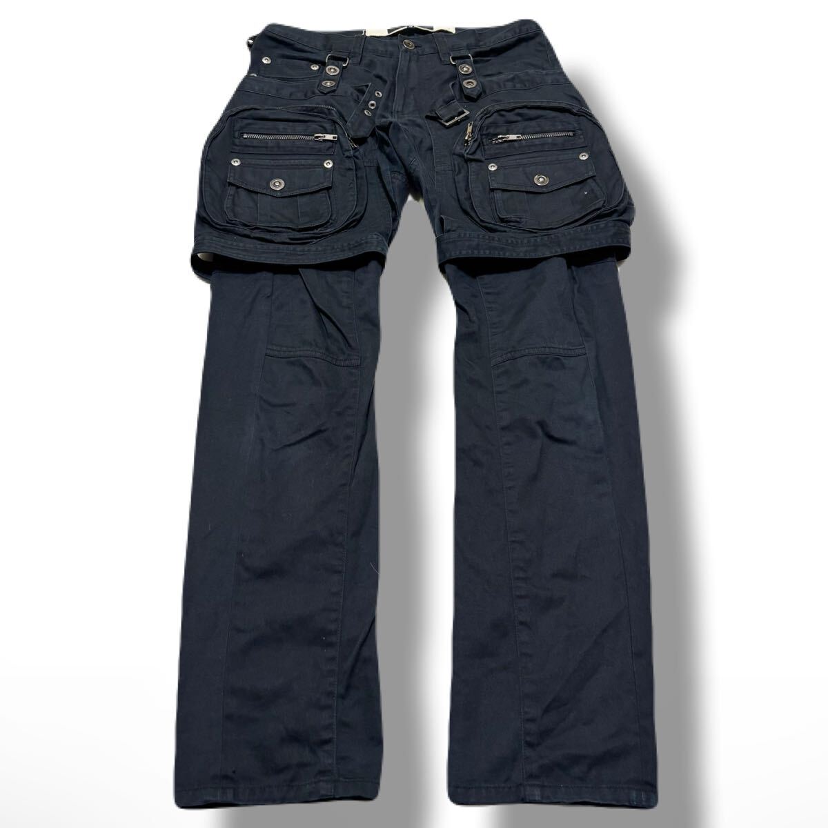 00s Kmrii studs lether docking denim pants damge sick