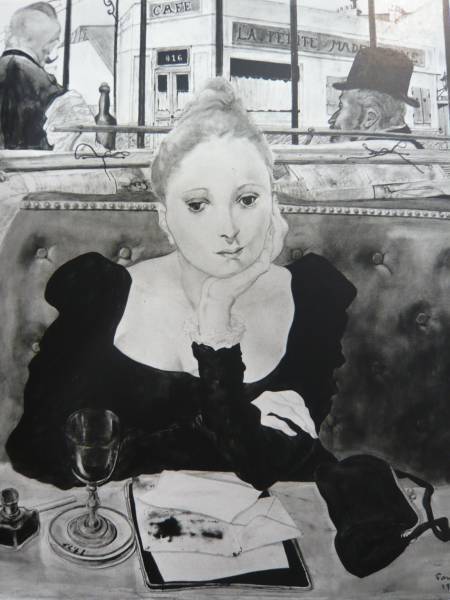 藤田嗣治、【Le Cafe du depart】、希少な額装用画集より、厳選 藤田嗣治、【Le Cafe du depart】、希少な額装用画集より、厳選