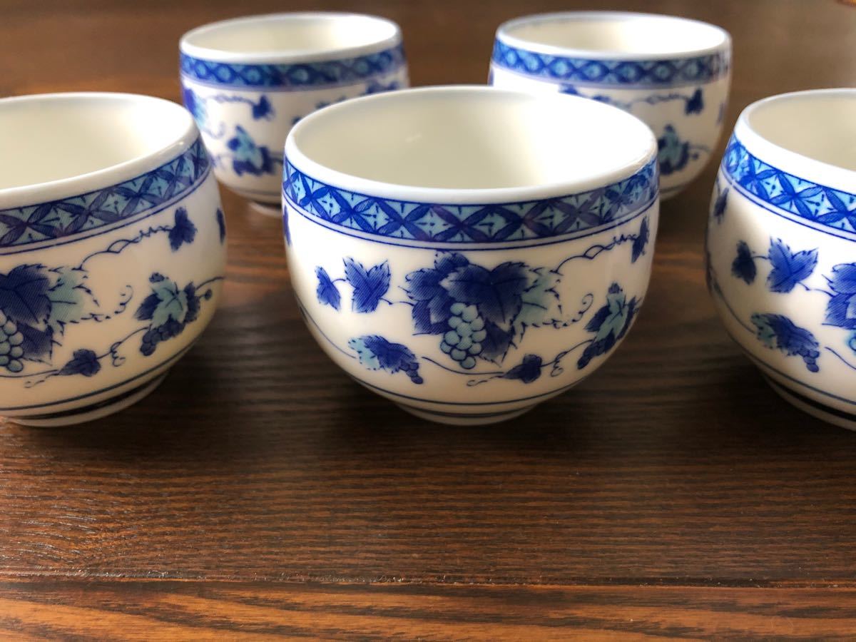 未使用】清水焼 青嵐 たち吉 蓋付き湯呑み茶碗5客 箱つき