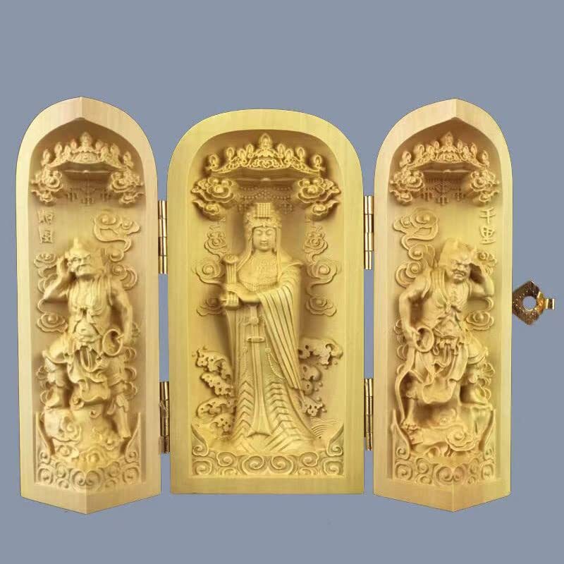 千里眼順風耳 左右護法 木彫り 東洋彫刻 細密彫刻 お守り 厄除