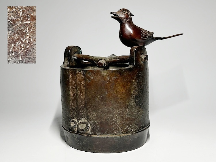 米治一造　銅製　金鶏鳥　置物　共箱 米治一造 銅製 金鶏鳥 置物 共箱