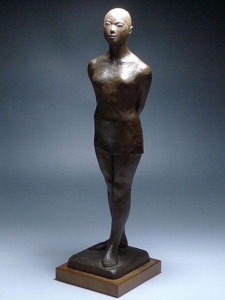 千野茂「豊穣」ブロンズ像 少女像 女性 裸婦像 高さ約25cm 約1kg 新潟