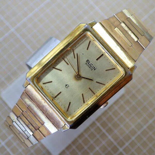 値下げ 稼働☆ELGIN エルジン クロノ メンズ QZ 腕時計 電池新品 