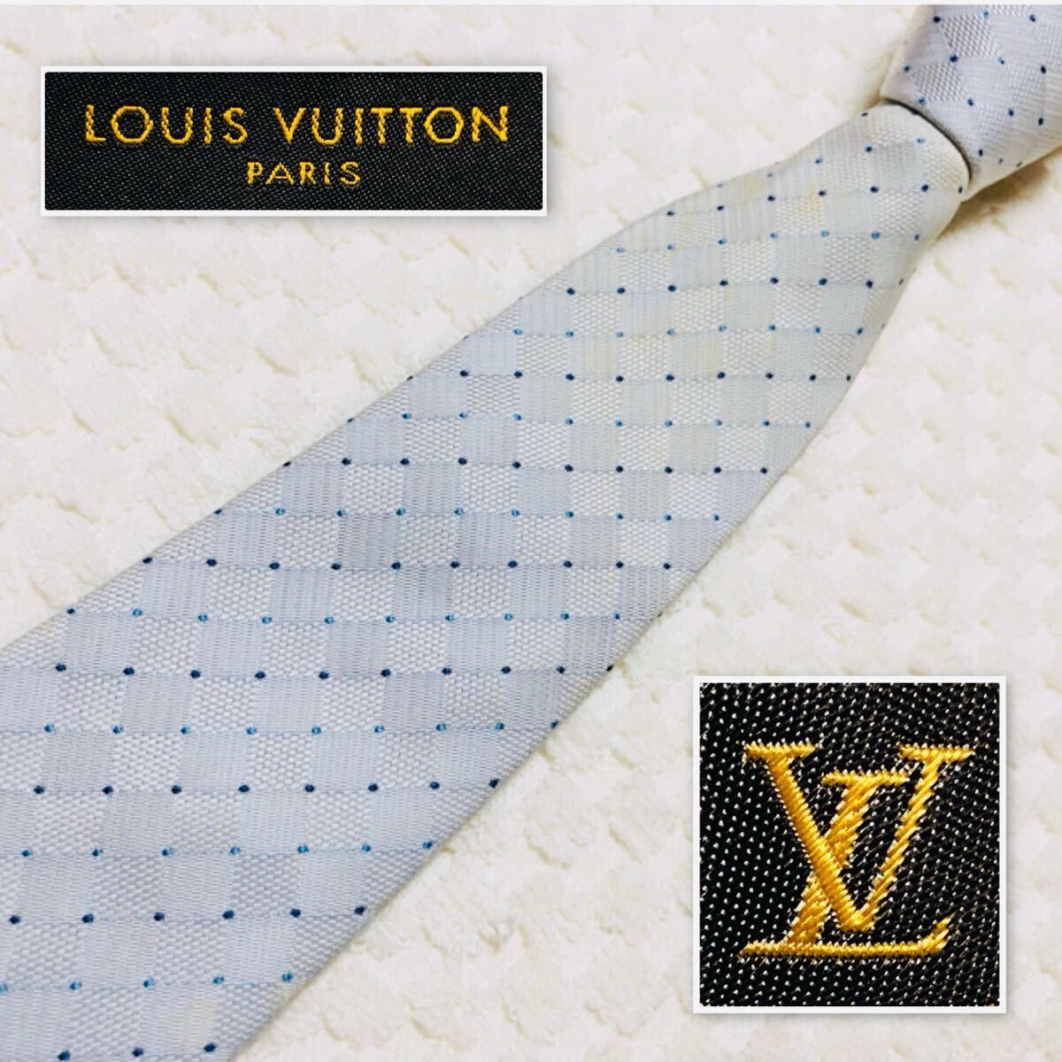 美品 LOUIS VUITTON ルイヴィトン ネクタイ ブラウン シルク ダミエ