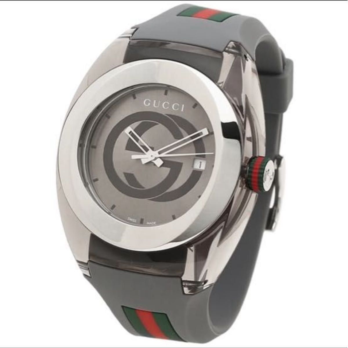 ☆極美品 100M GUCCI グッチ 時計 シルバー メンズ ラバーベルト 