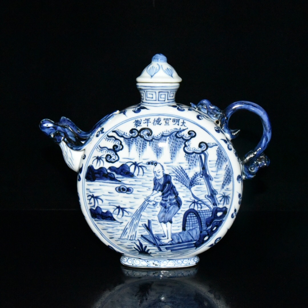 中国古美術唐物明時代染付青花人物紋香炉/【Buyee】