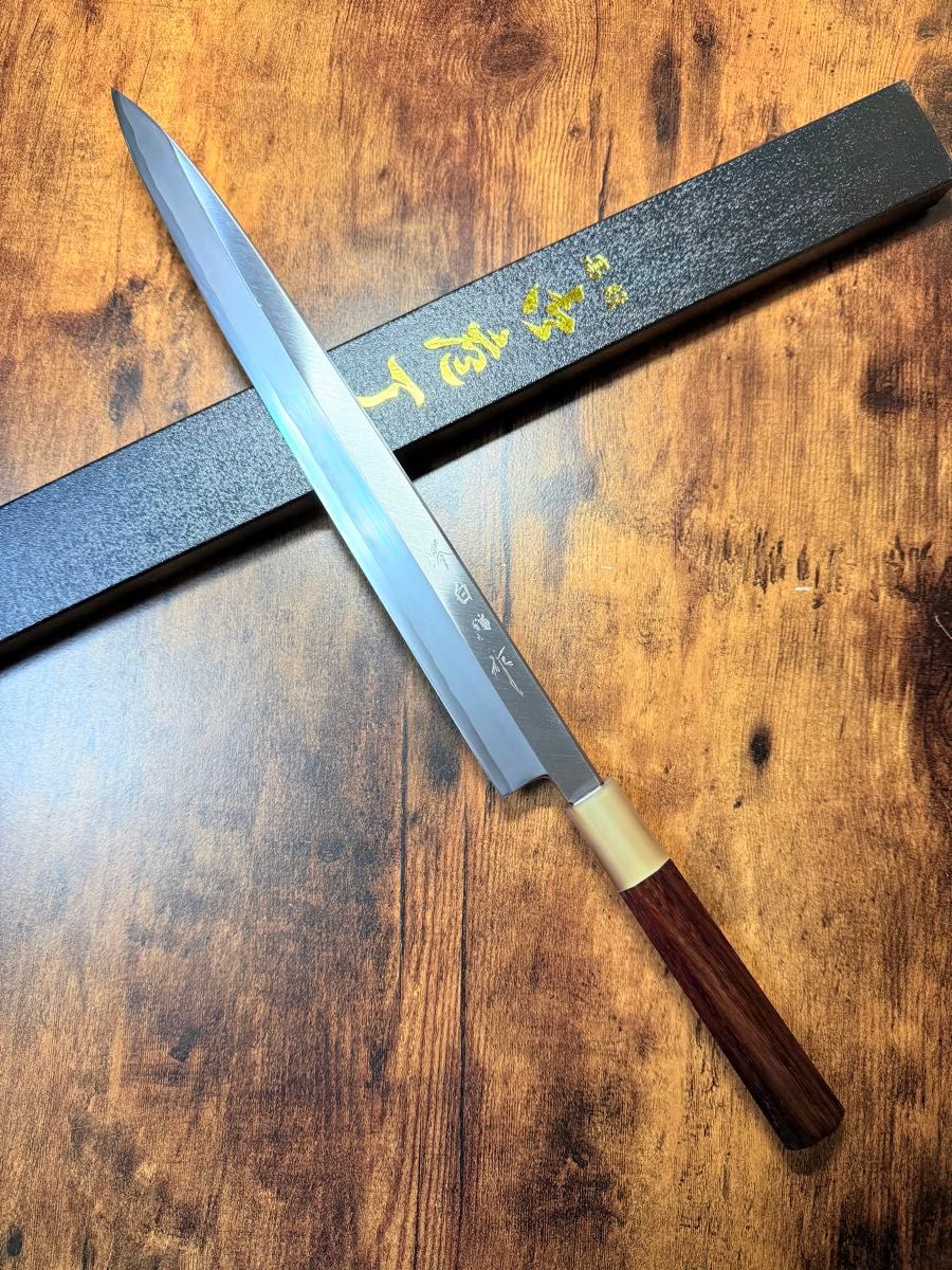 堺打刃物】祥太郎作 蛸引 先丸 包丁 尺 銀三鋼 鬼反り黒檀八角水牛柄