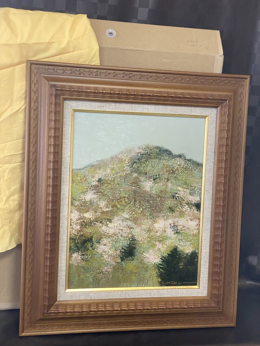 【真作】絵画　中村勝美　油彩6号 三枚一額装　春爛漫　三春の桜景　W178 真作】絵画 中村勝美 油彩6号 三枚一額装 春爛漫 三春の桜景