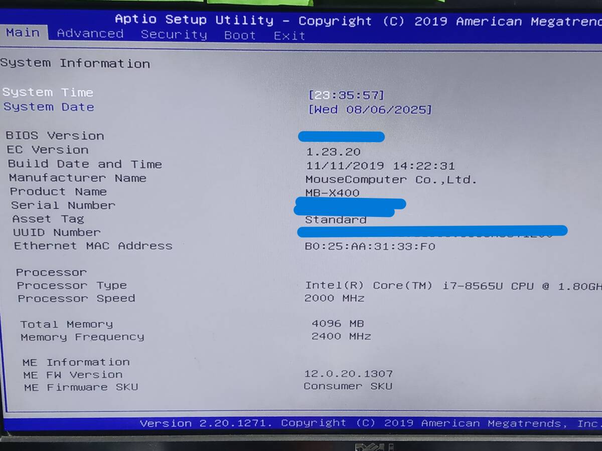 ジャンク!mouse computer 21045N-CMLBB○Core i7 10870H 2.2G 16G