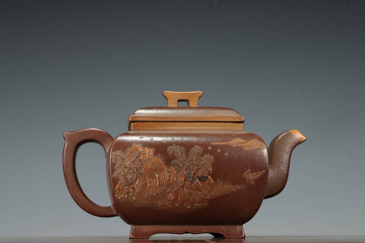 唐物紫砂壺 邵景南製 留佩刻漢詩彫 朱泥 急須 時代品 煎茶道具 美術品 i-img560x760-