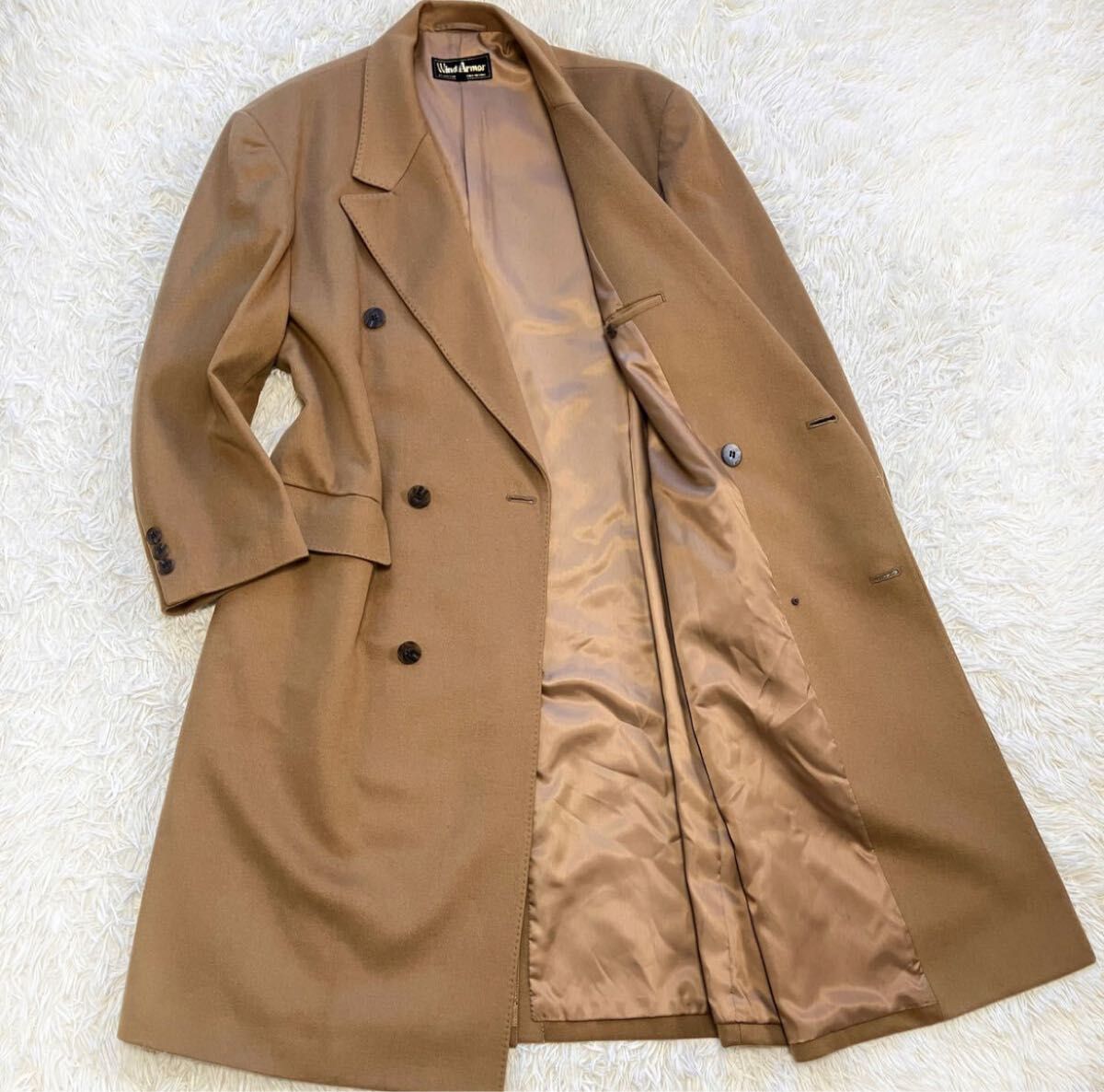 最高級 カシミヤ100% ステンカラーコート ロング 比翼 古着 XLサイズ