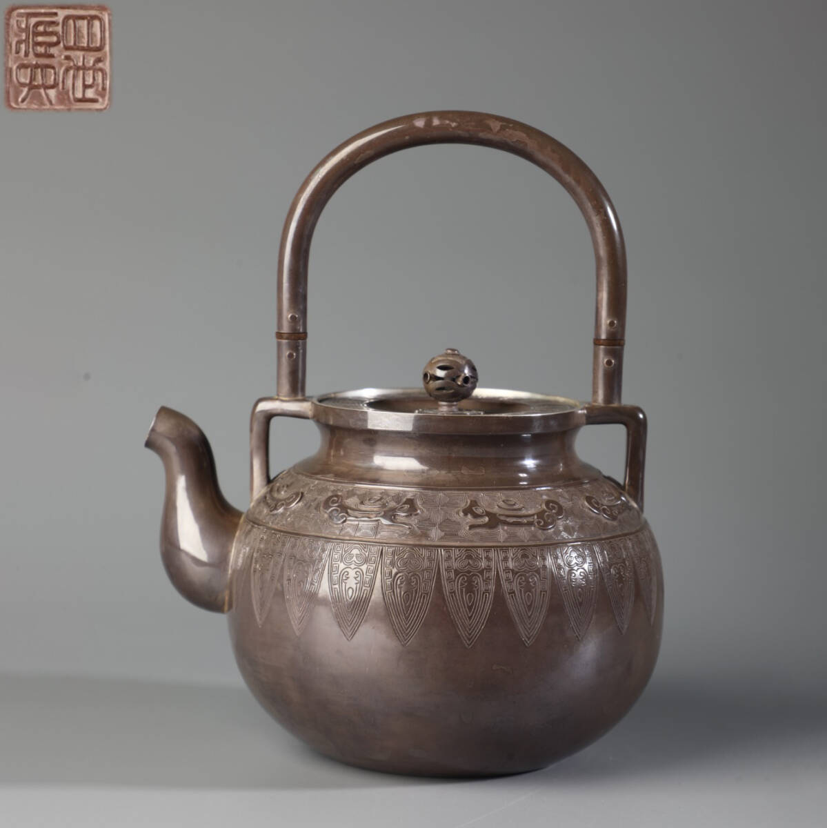 純銀製 花蕾摘 鎚目 湯沸 銀瓶 煎茶道具 純銀製 花蕾摘 鎚目替 湯沸 銀瓶 煎茶道具 茶道具銀瓶 槌目 （銀メッキ