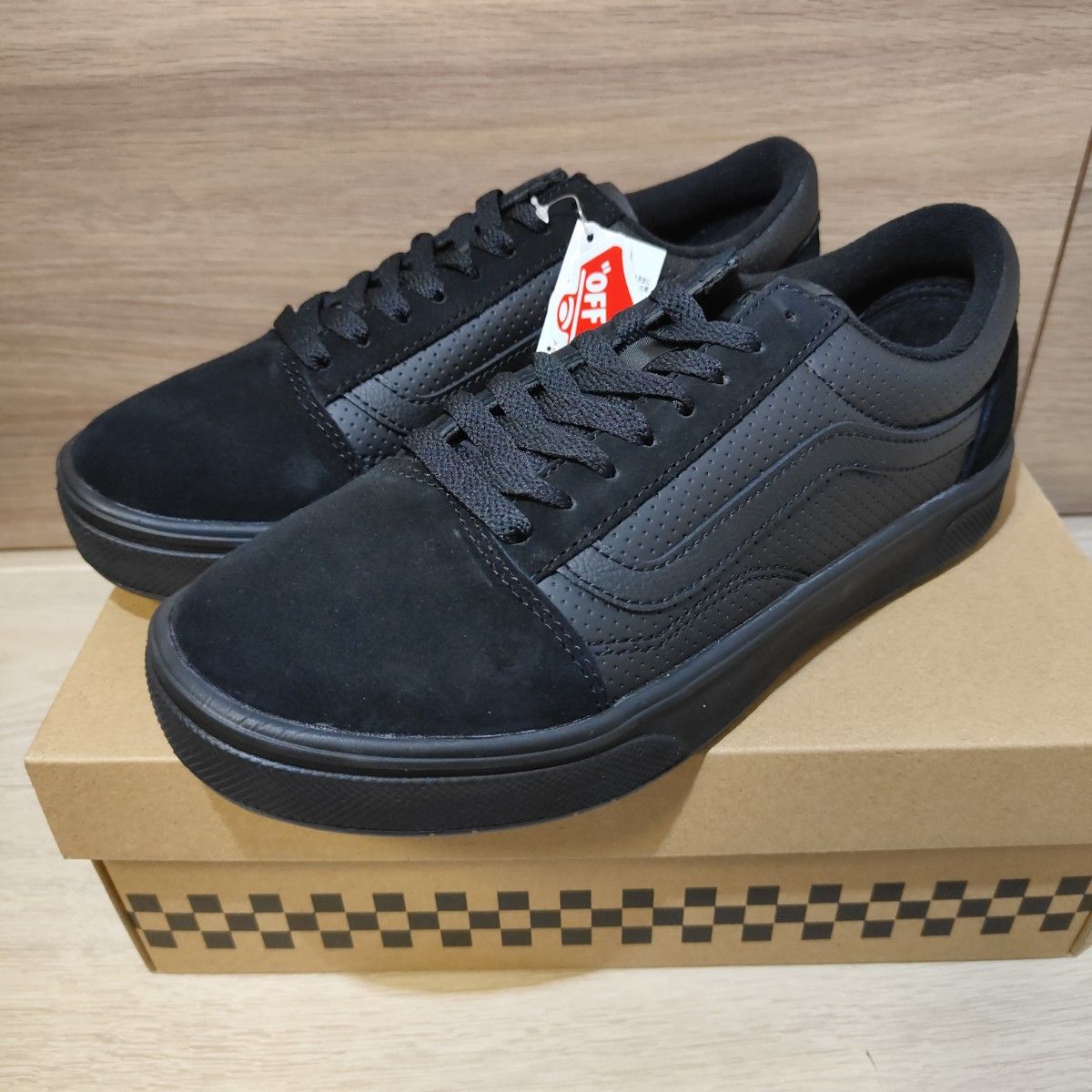 新品未使用27.5cm本革 VANSオーセンティックスリッポン オールブラック 