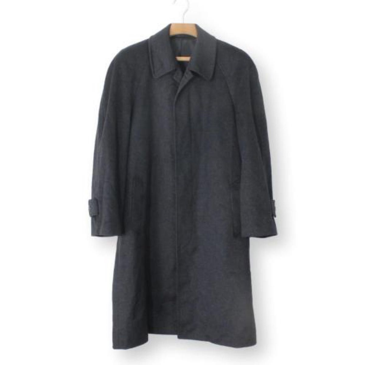 極上品 カシミヤ100% 日本製 比翼 ステンカラー ロングコート ネイビー L 100％カシミヤ ステンカラーロングコート L相当 ネイビー 比翼仕立て