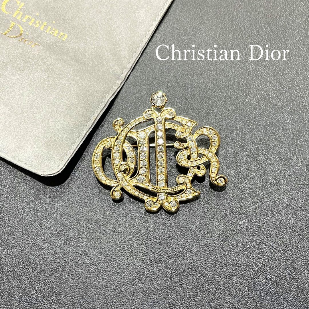美品 Christian Dior ディオール ロゴ ゴールド ブローチ | Shop at
