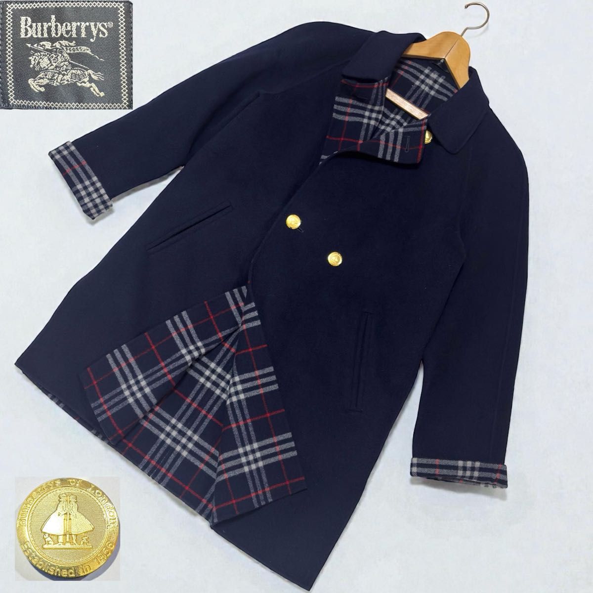 BURBERRY 超人気 金ボタン バーバリー ダブルフェイス ノバチェック