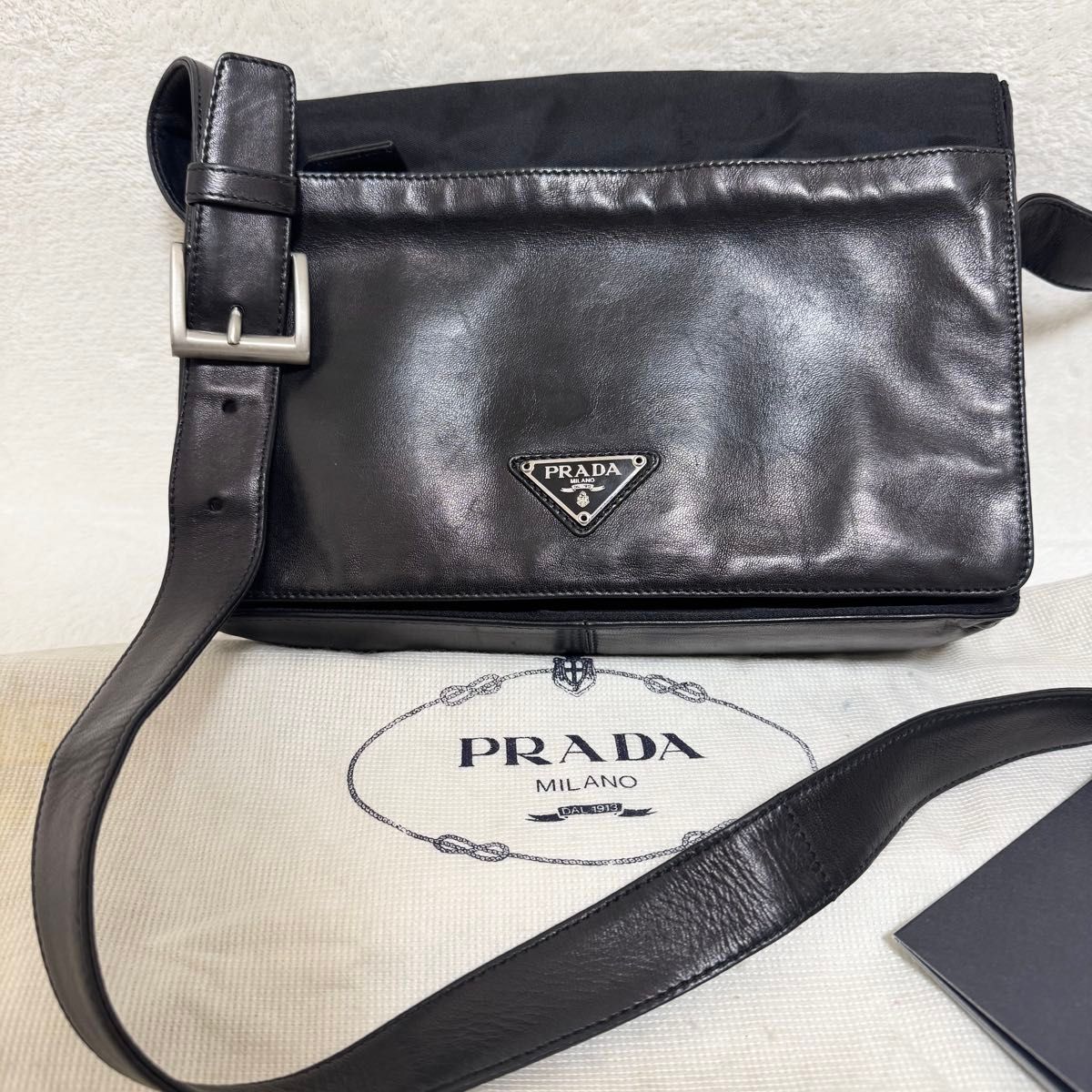 1円スタート！！】PRADA/プラダ ナイロンショルダーバッグ/レザー/ロゴ 