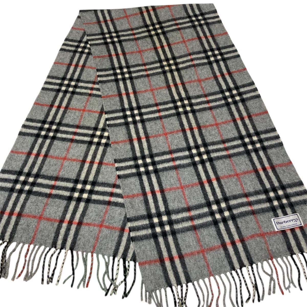 Burberrys バーバリー グレー ノバチェック カシミヤ100 マフラー