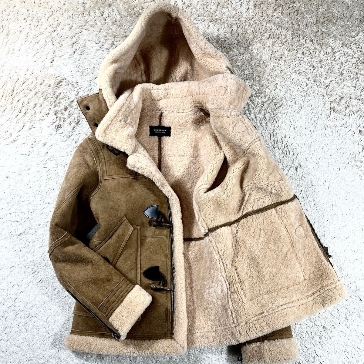 1円 極美品【名作】バーバリーブラックレーベル ボア ジップアップ パーカー 3(L) ビッグホース刺繍 着心地抜群 BURBERRY BLACK LABEL 黒 STARTER BLACK LABEL（スターターブラックレーベル） ブルゾン