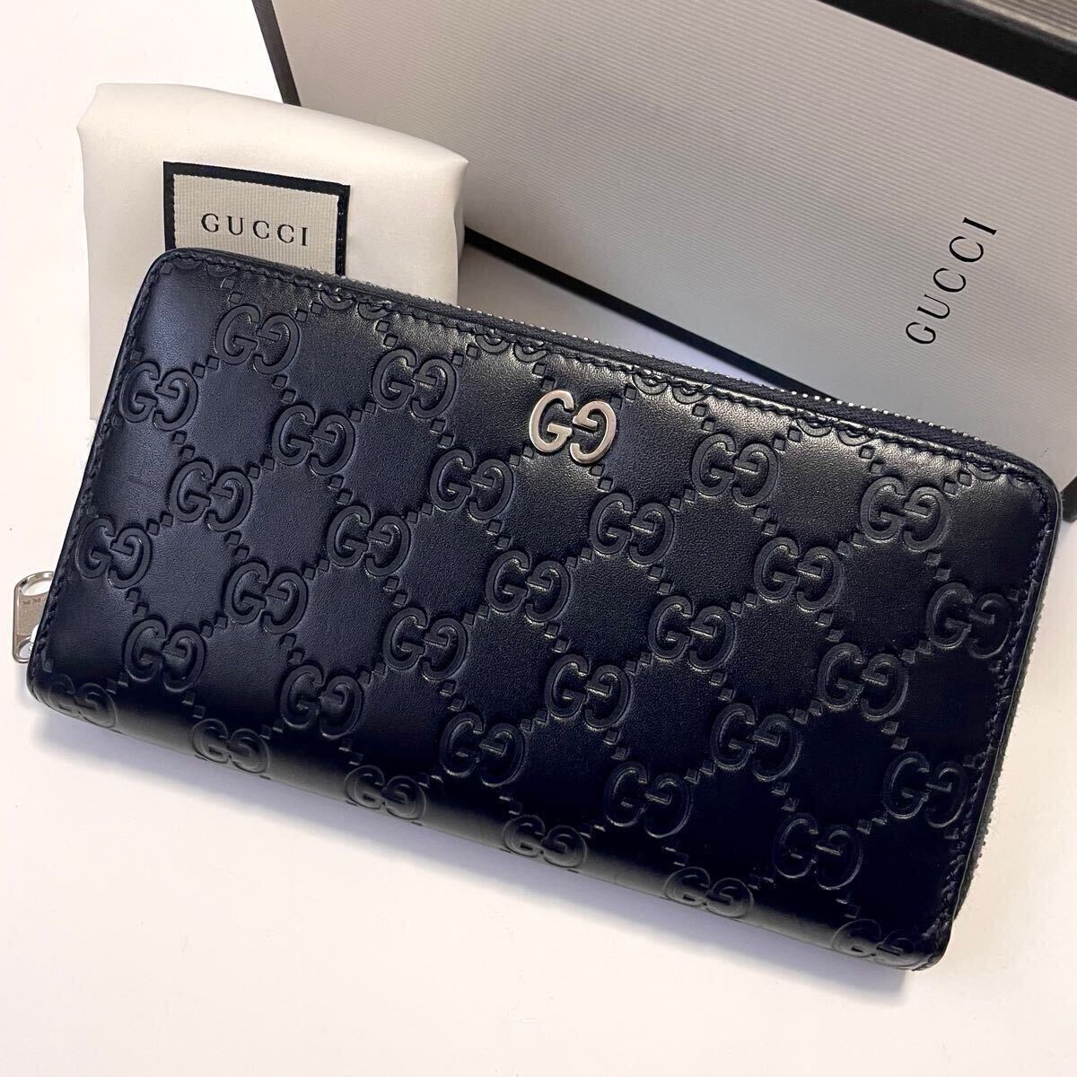 GUCCI グッチ 長財布 ラウンドファスナー シマ ネイビー | Shop at