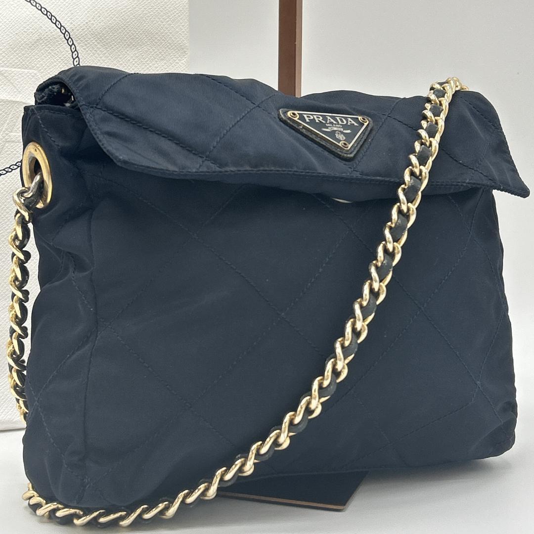 美品 プラダ ハンドバッグ 三角ロゴ 鍵付き 南京錠 ナイロン レザー