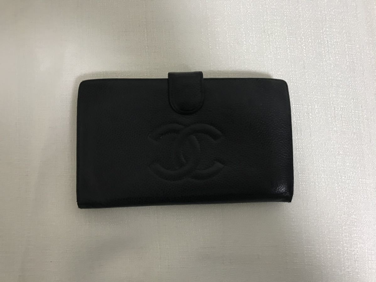 美品］CHANEL シャネル キャビアスキン ココマーク 二つ折り財布