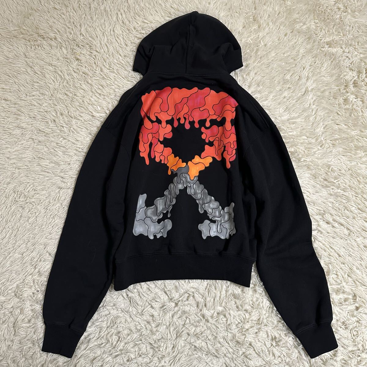 OFF-WHITE クロスアロー 両面ロゴ パーカー 希少オフホワイト スプレー 
