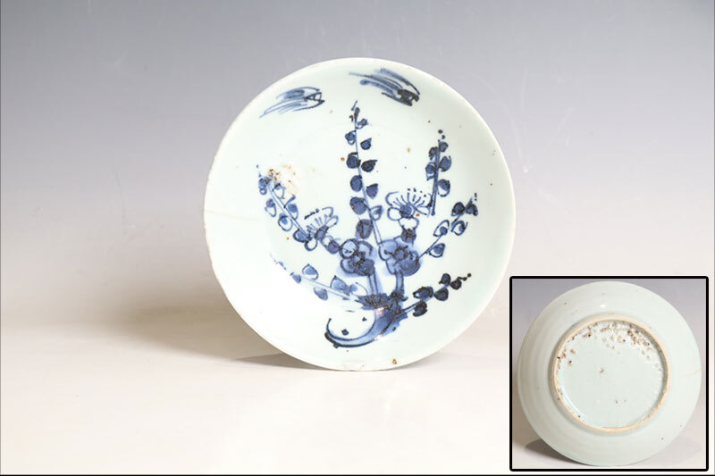 d 大明年製沖舟花唐草文染付角皿 中国 磁器 /新