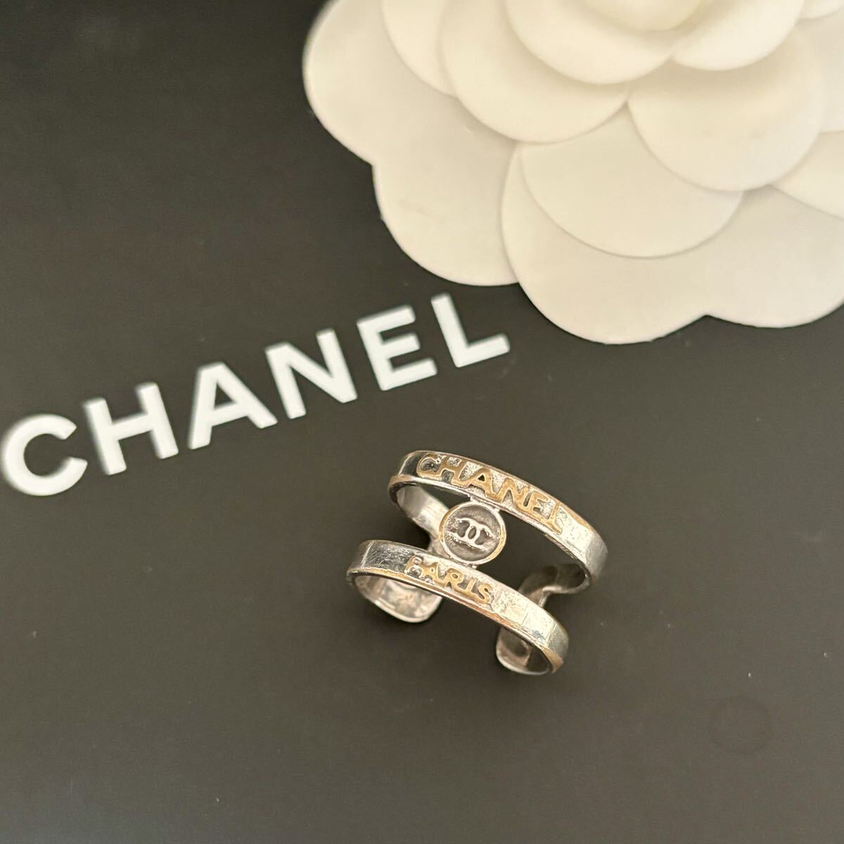 極美品 CHANEL シャネル リング 指輪 SV925 約11.5号 ロゴ 大ぶり 曲線 