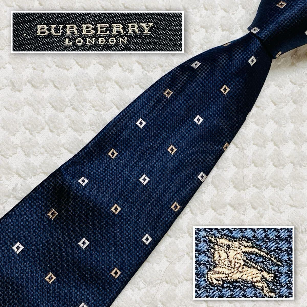 【タグ付き未使用】 バーバリー 高級シルクネクタイ ストライプ柄 ネイビー BURBERRY ストライプ ネクタイ シルク100 ネイビー系 バーバリー