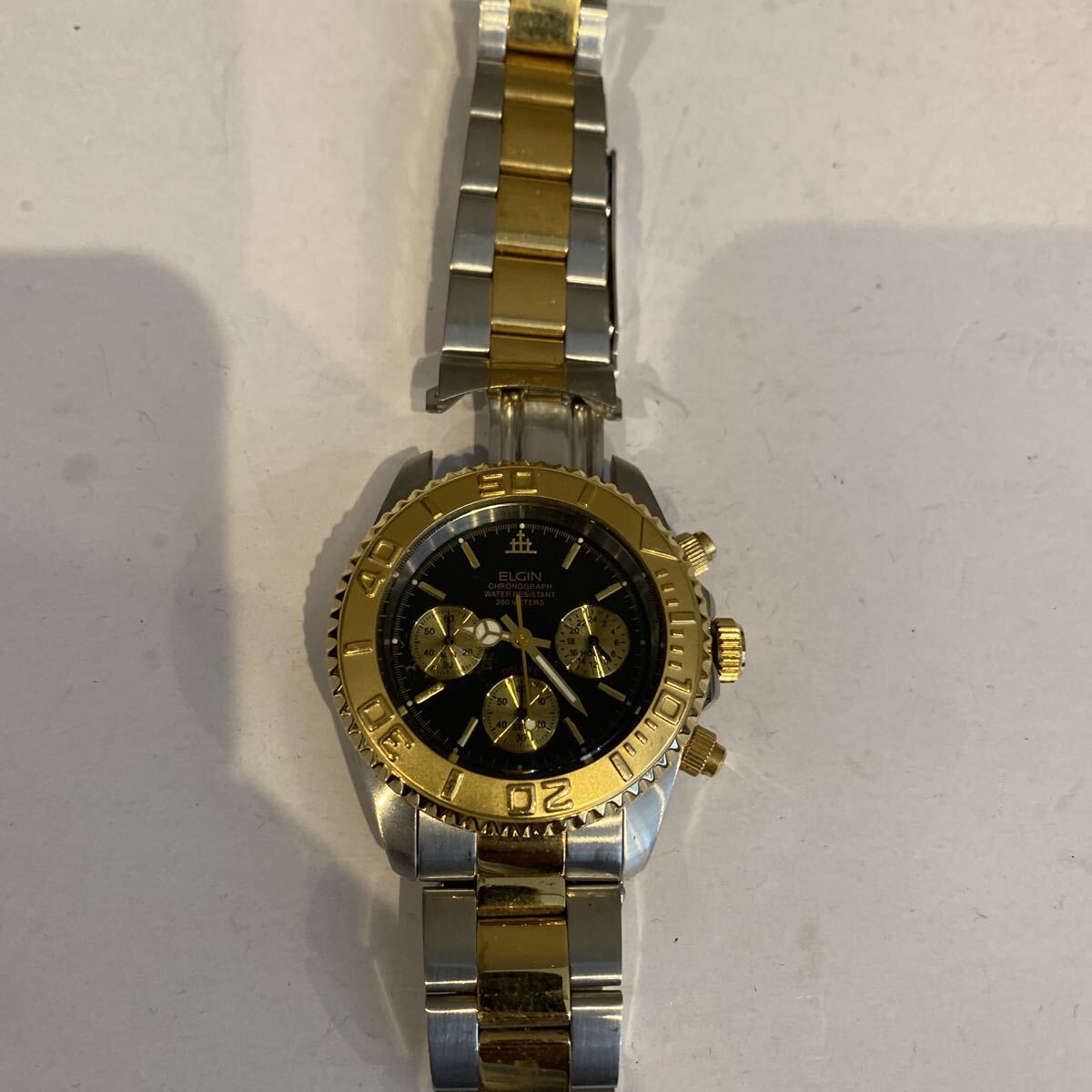 値下げ 稼働☆ELGIN エルジン クロノ メンズ QZ 腕時計 電池新品 
