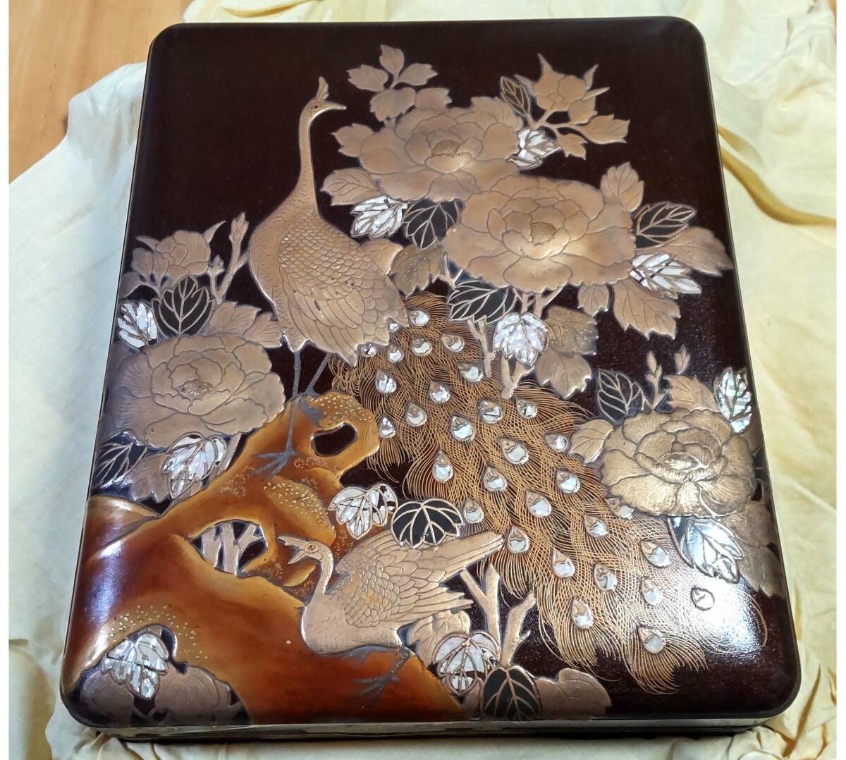 漆器 螺鈿細工 鳳凰 文箱 文庫箱 正倉院模様 漆芸 螺鈿 ☆